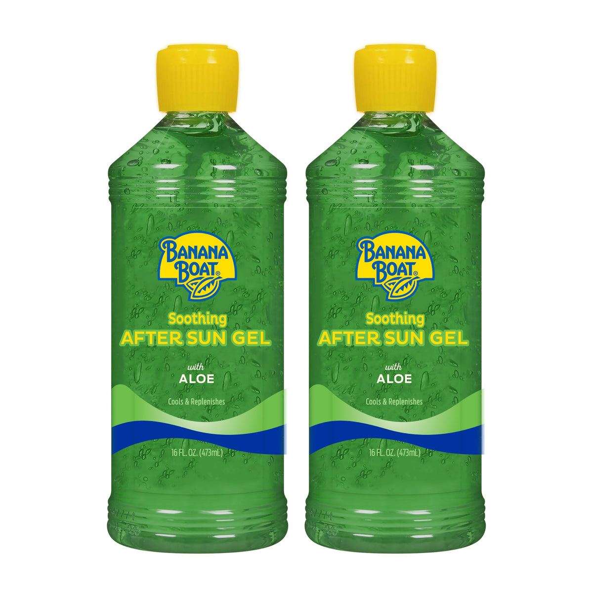 Banana Boat front packaging showing twin 16 fl oz bottles for post-sun relief