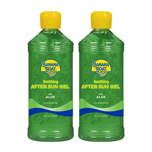 Banana Boat front packaging showing twin 16 fl oz bottles for post-sun relief