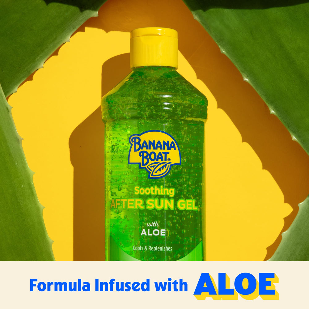 Banana Boat open cap revealing clear aloe gel texture and quick cooling benefit
