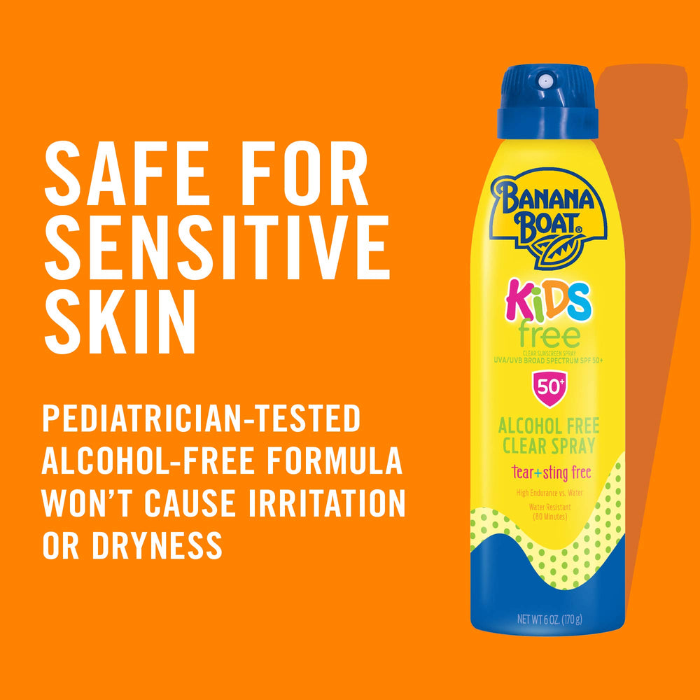 Banana Boat clear mist on arm demonstrating non-greasy finish