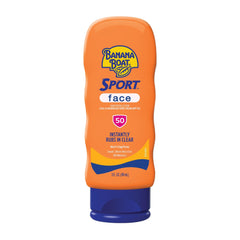 Banana Boat front tube showing SPF 50 travel-size and clear benefits