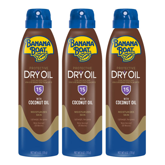 Banana Boat front packaging showing SPF 15 and pack of three for easy storage