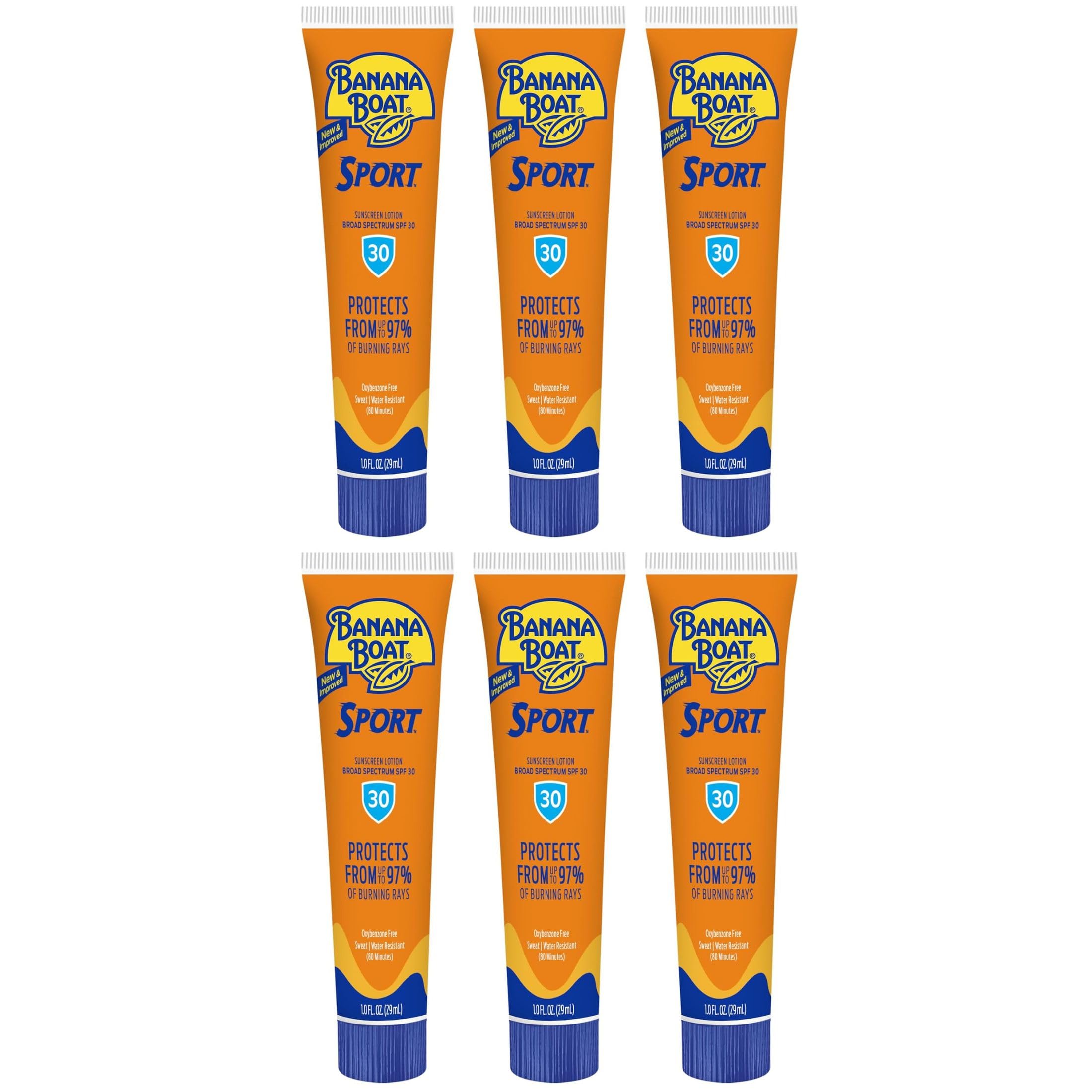 Banana Boat front packaging showing travel-size SPF 30 tubes and benefits