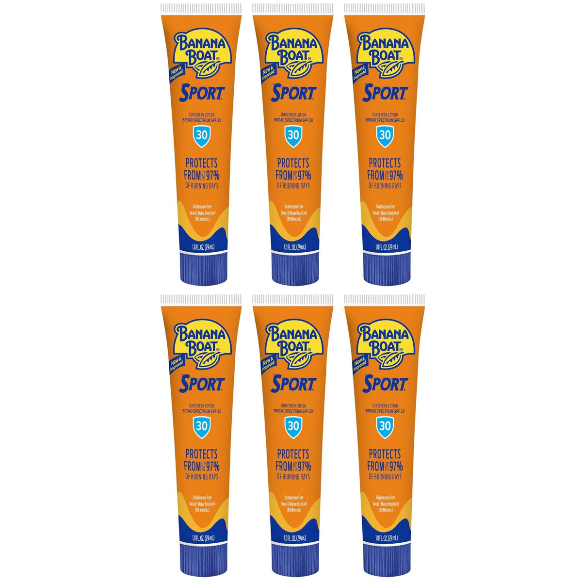 Banana Boat front packaging showing travel-size SPF 30 tubes and benefits