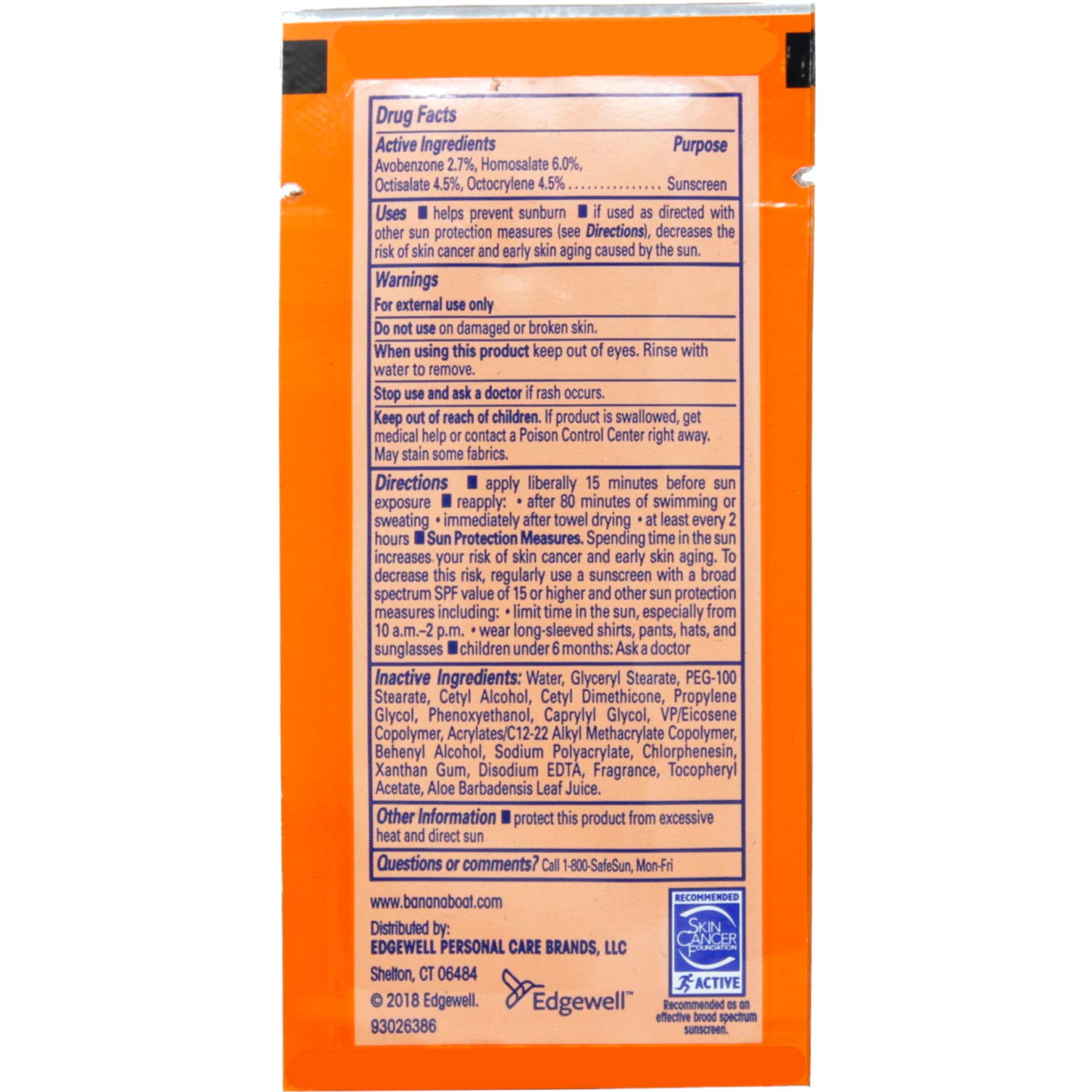 Banana Boat packet squeezed onto hand for quick application benefit
