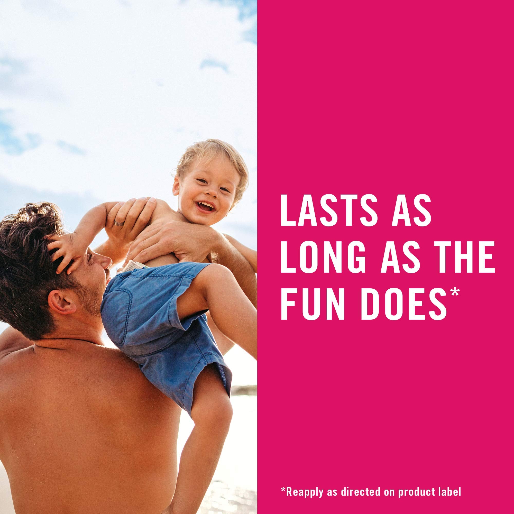 Parent applying Banana Boat spray to child for fast coverage