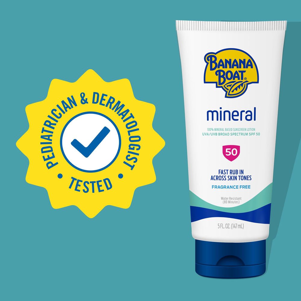 Banana Boat mineral application on arm illustrating even coverage and minimal whitening