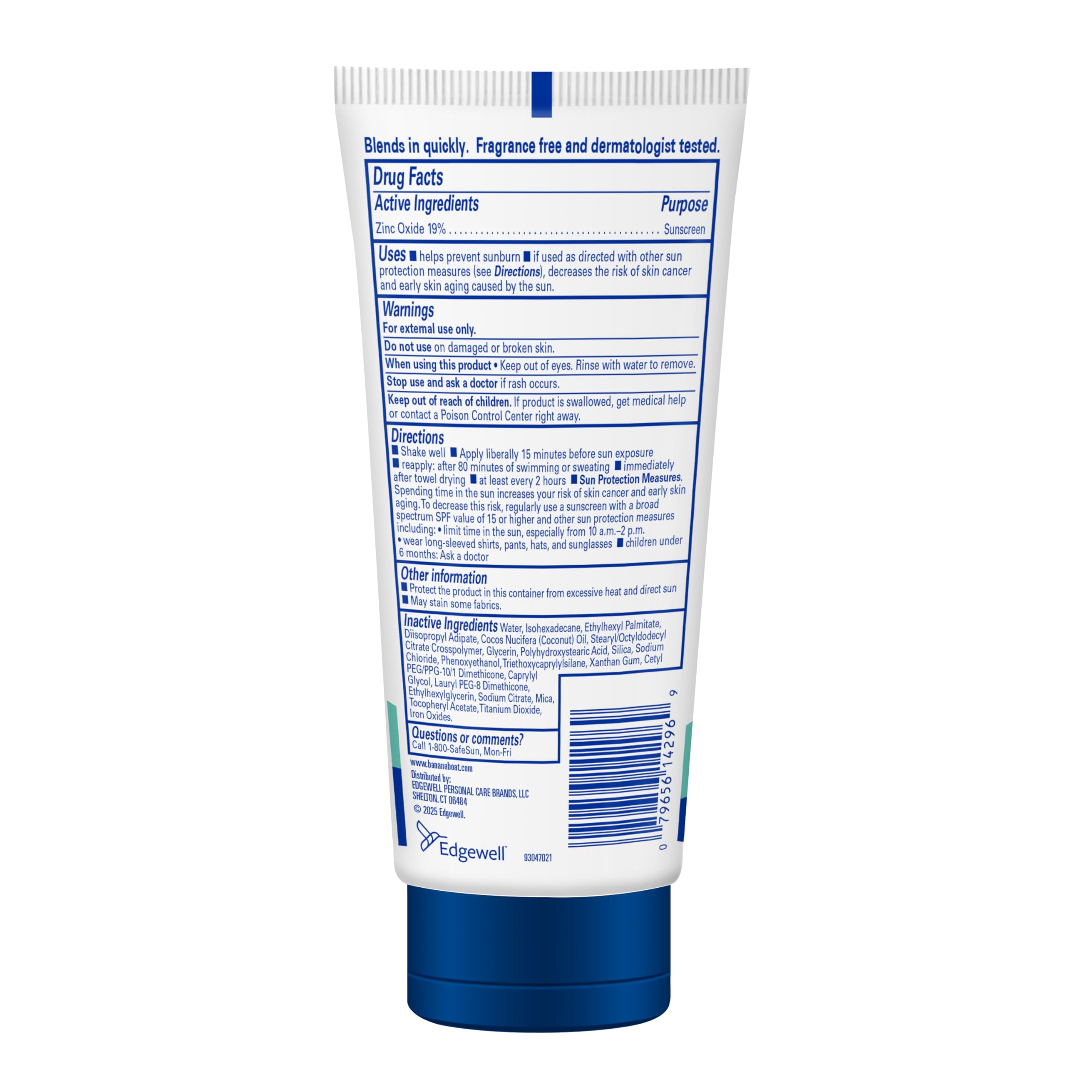 Banana Boat mineral ingredient callout with vitamin E indicating added hydration benefits