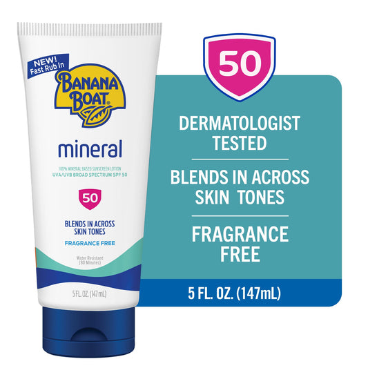 Banana Boat mineral texture close-up demonstrating lightweight, fast-absorbing lotion
