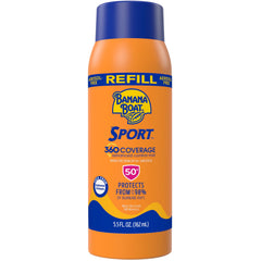 Banana Boat front label showing SPF 50 and refill features for clear identification