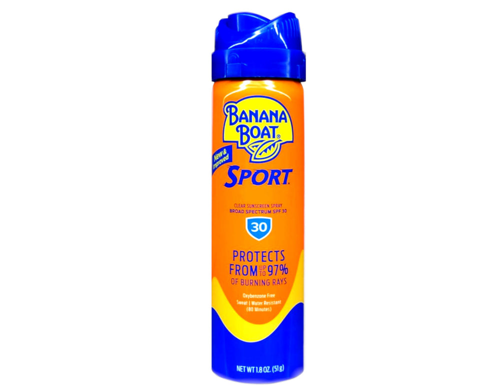 Banana Boat close-up mist texture demonstrating quick-absorbing, clear finish