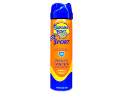 Banana Boat close-up mist texture demonstrating quick-absorbing, clear finish