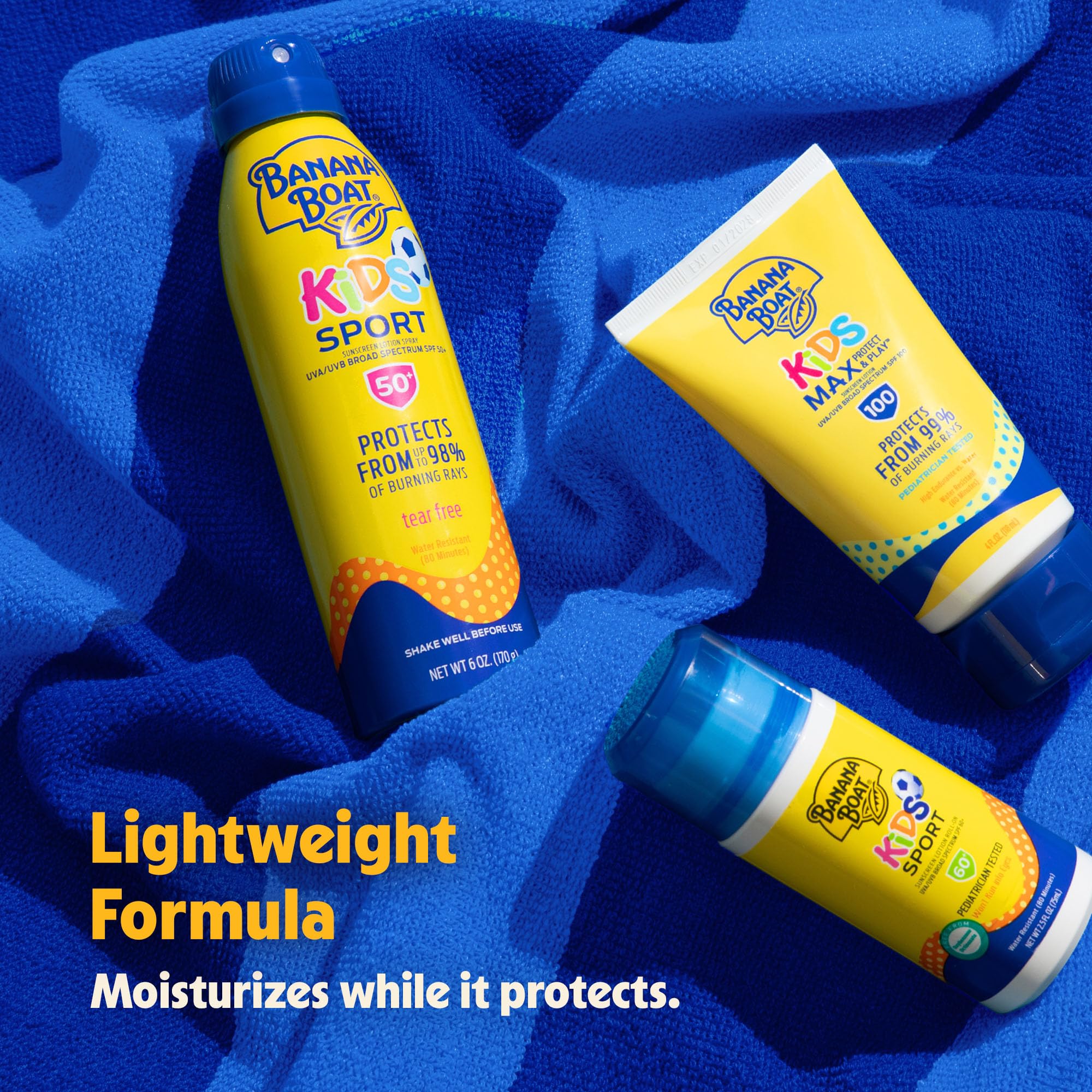 Banana Boat bottle held in hand for scale showing travel-friendly 6 oz size