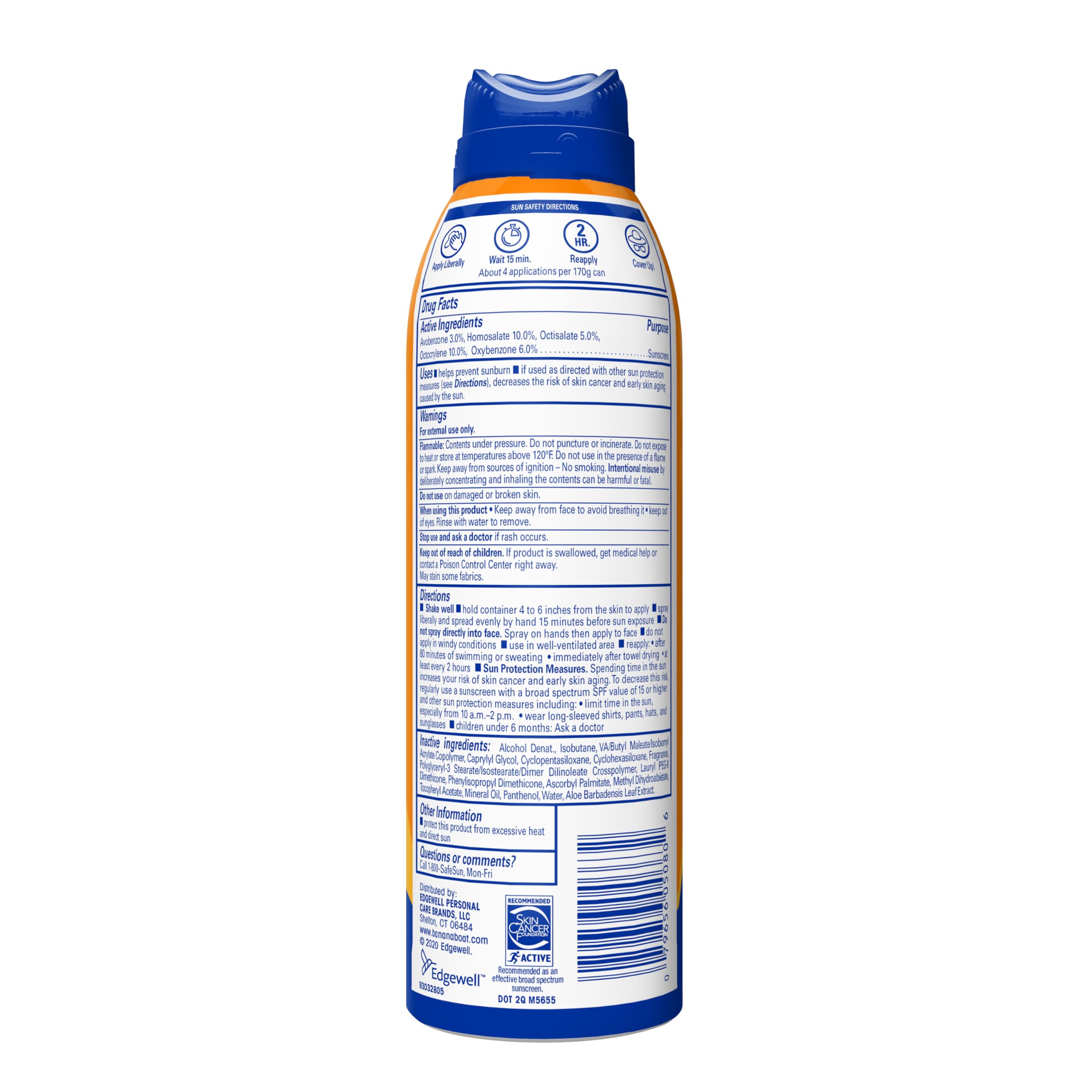 Banana Boat label detail highlighting usage directions and safety benefit