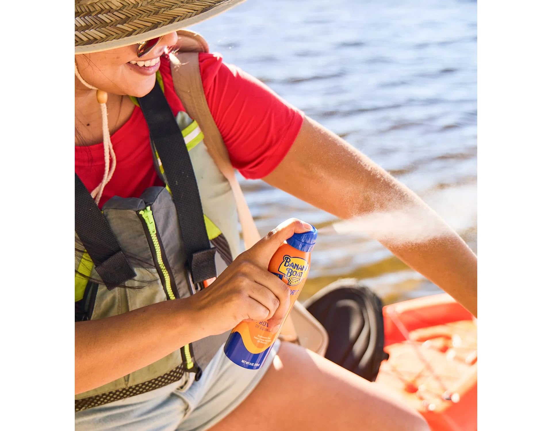 Banana Boat travel-size next to sunglasses for compact, portable sun care