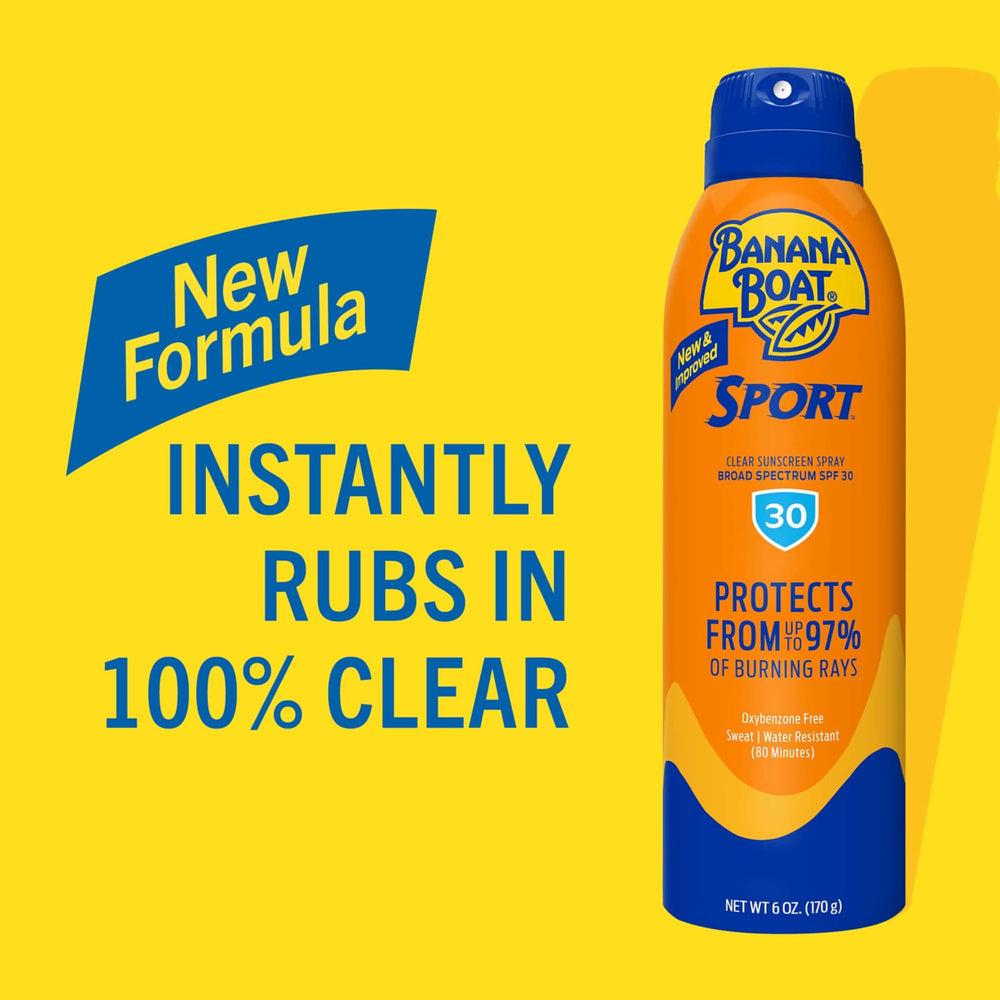 Banana Boat spray nozzle closeup demonstrating easy application and fast coverage