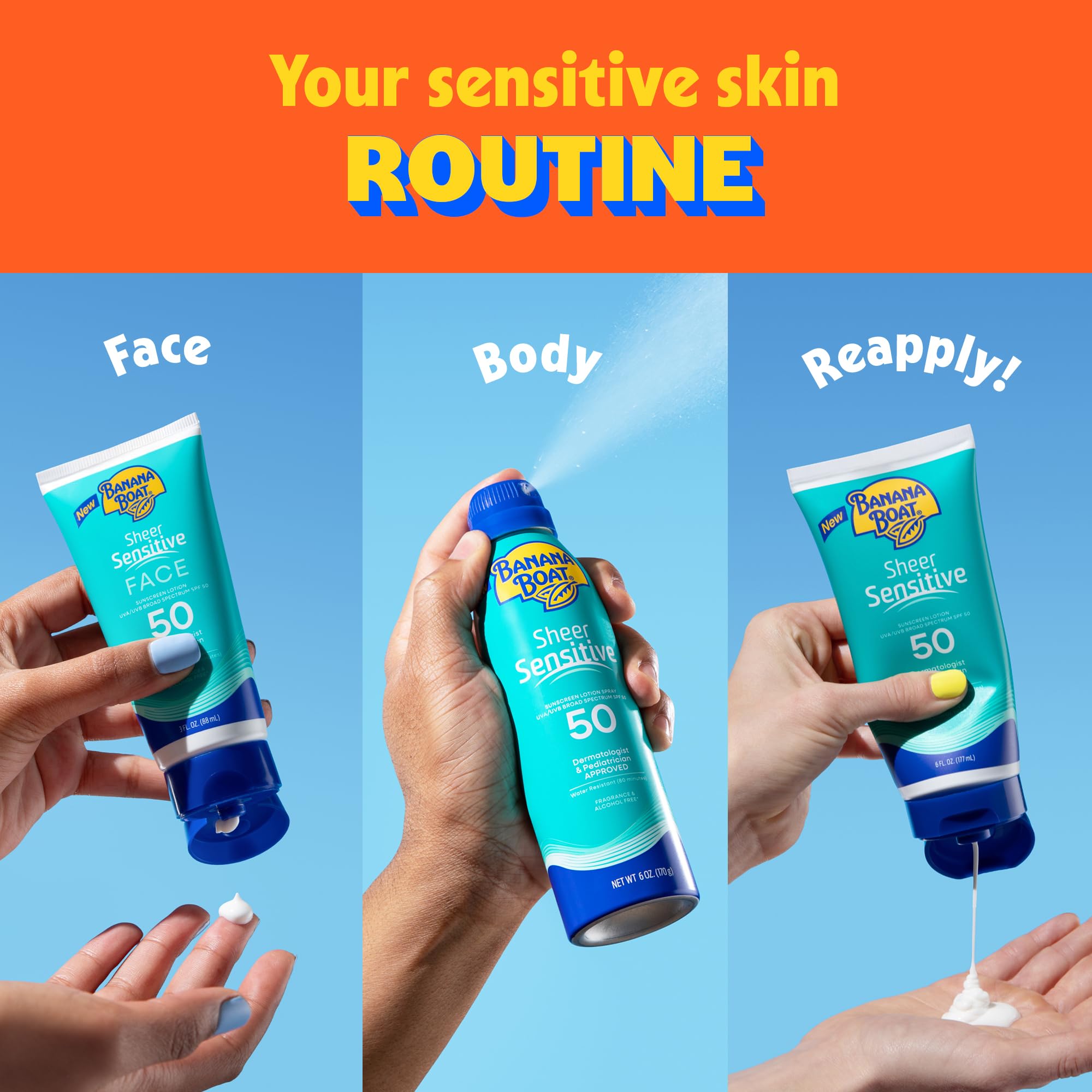 Banana Boat sunscreen placed on a beach towel signaling outdoor protection