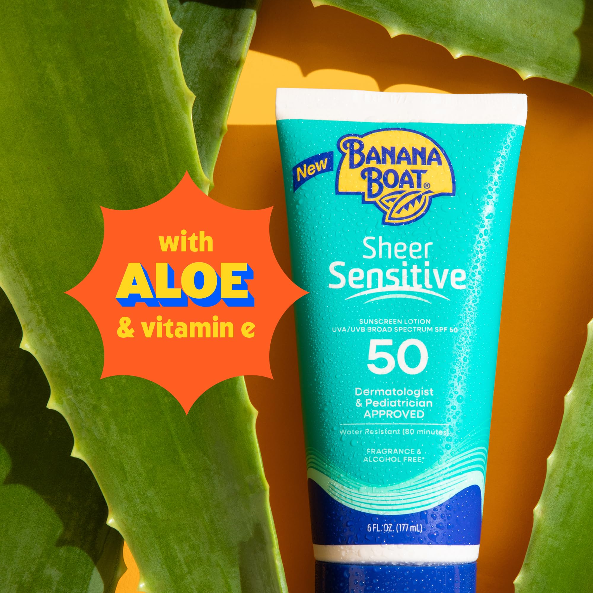 Banana Boat dispensing lotion from bottle demonstrating easy application benefit