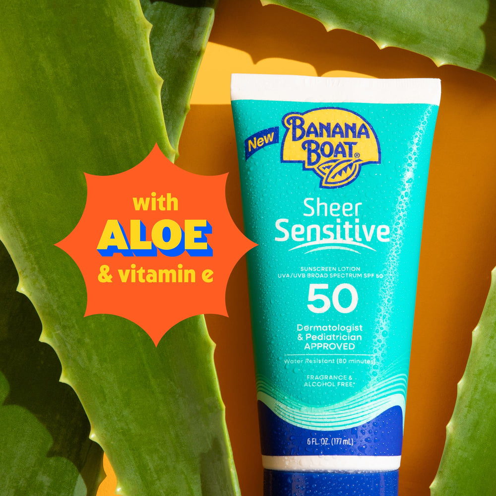 Banana Boat dispensing lotion from bottle demonstrating easy application benefit