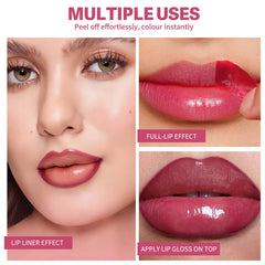 BANGFENG peeled lip stain in use demonstrating defined edge and smudge resistance