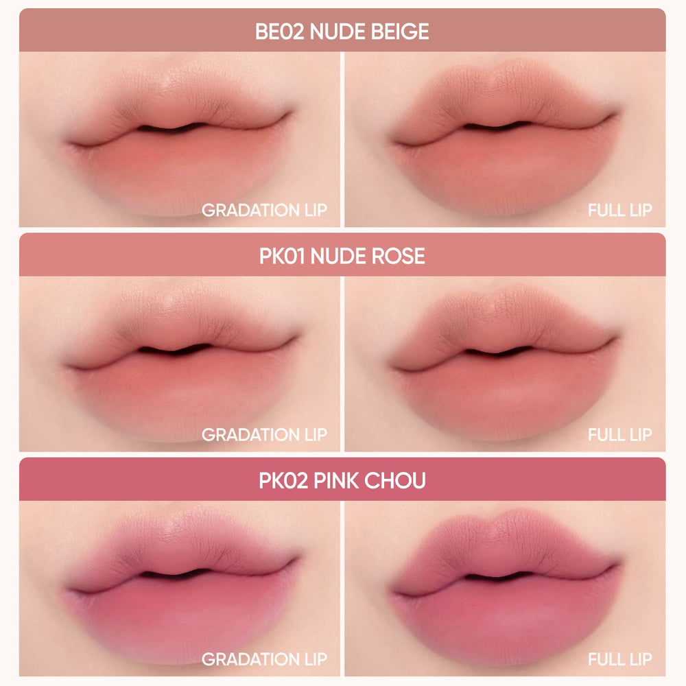 BANILA CO shade swatch strip displaying BE02 Nude Beige color accuracy