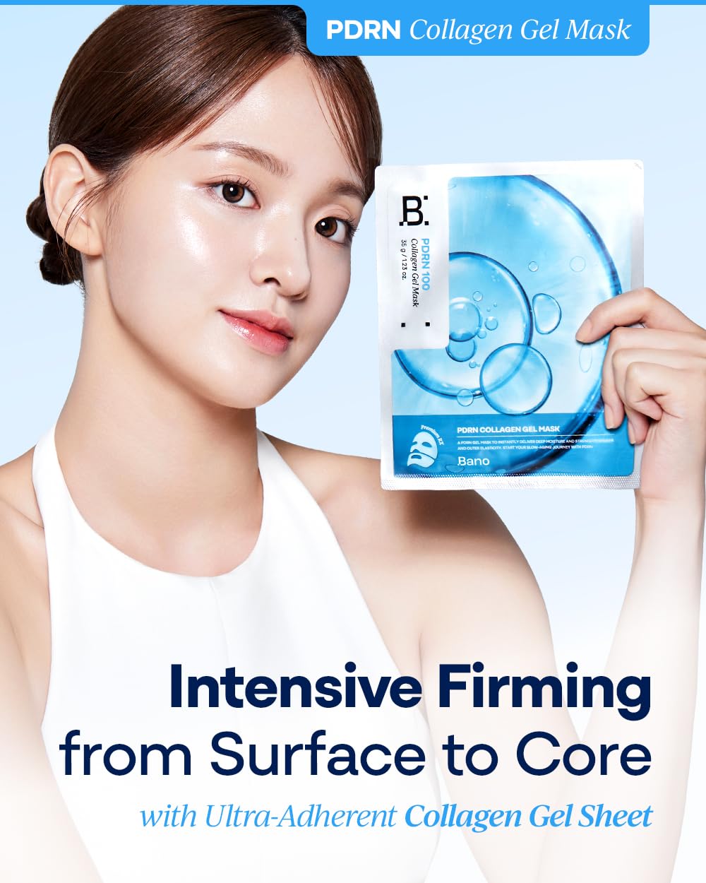 Bano gel texture spread on fingertip showing sodium hyaluronate gel for deep hydration