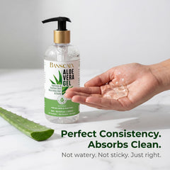 BANSCALX gel texture close-up highlighting clear, non-sticky formula for lightweight hydration