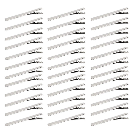 Bantoye front view of 60 silver alligator clips showing quantity and packaging benefits