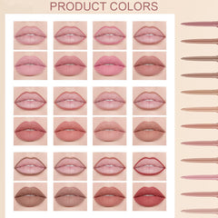 Baorder arranged 12 lip liners flatlay displaying shade variety for versatile looks