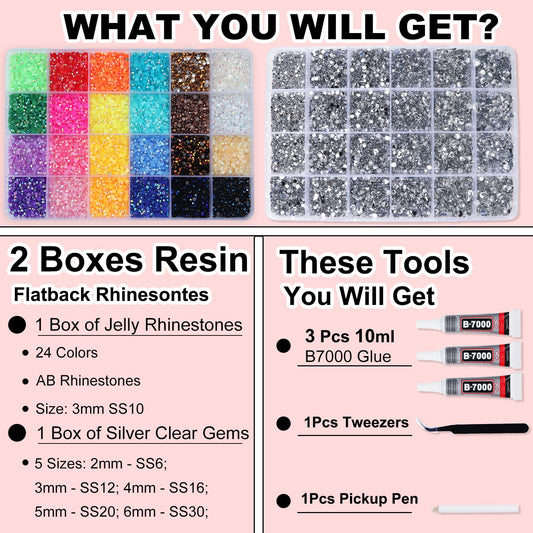 BAOYAALIN close-up of 3mm jelly multicolor rhinestones highlighting vibrant colors and consistent size