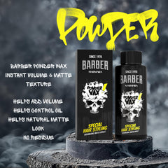 barber marmara powder on fingertips ready to apply for instant lift
