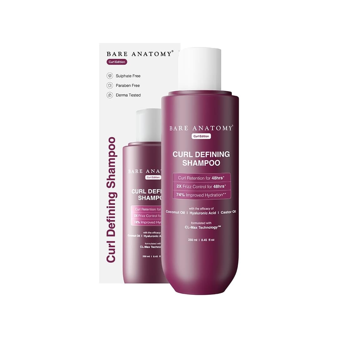 Bare Anatomy front bottle showing curl defining shampoo for clear curl benefits