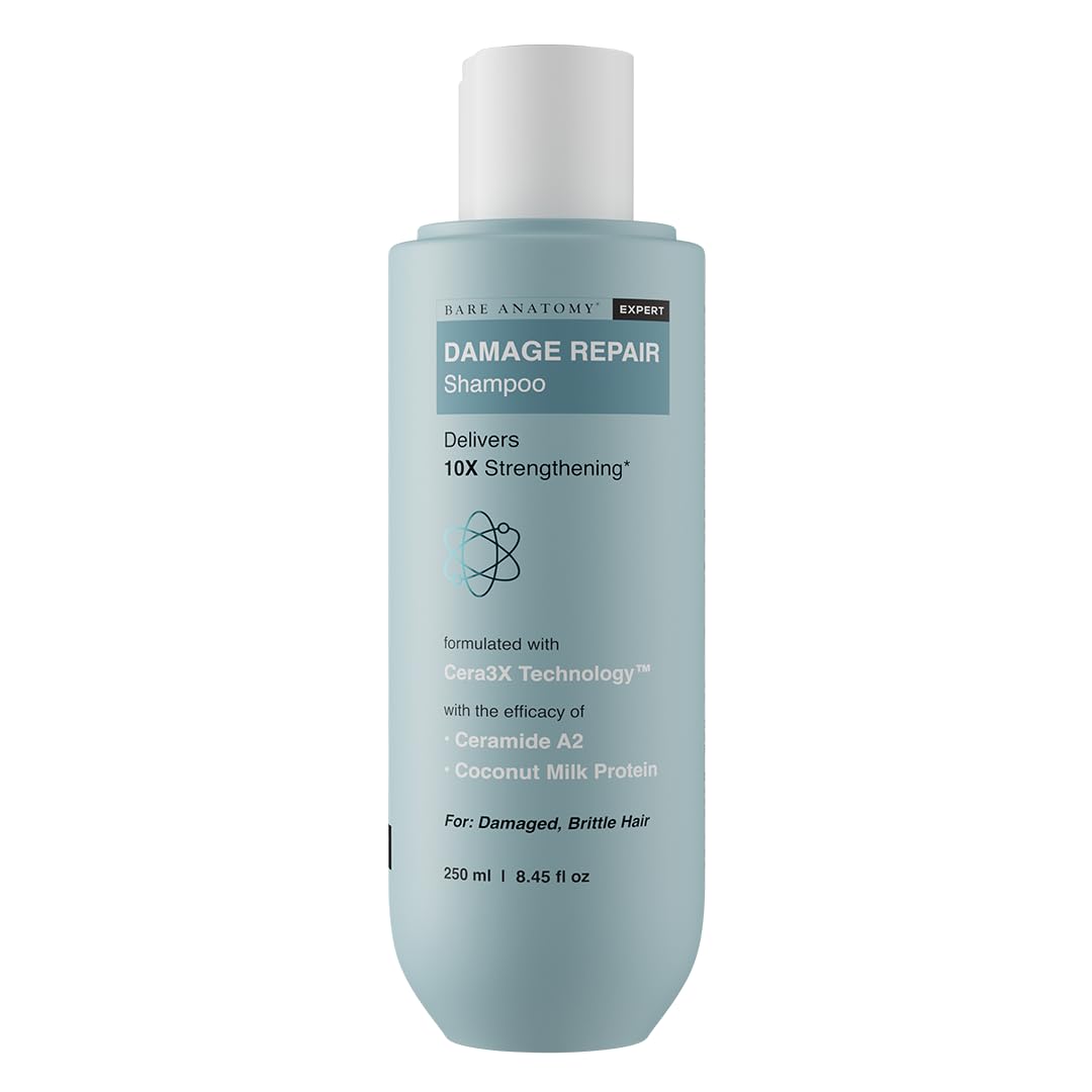 Bare Anatomy bottle front view showing Damage Repair Shampoo, clear product identity and benefit