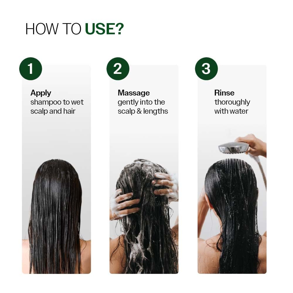 Bare Anatomy in-shower application showing how to massage into scalp
