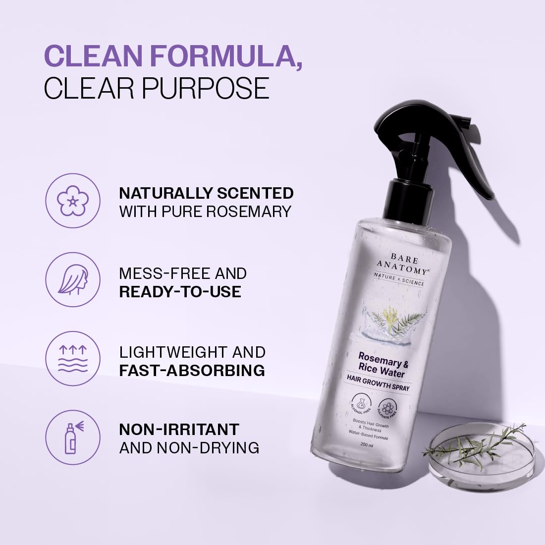 Bare Anatomy bottle in hand illustrating compact 200ml travel-friendly size