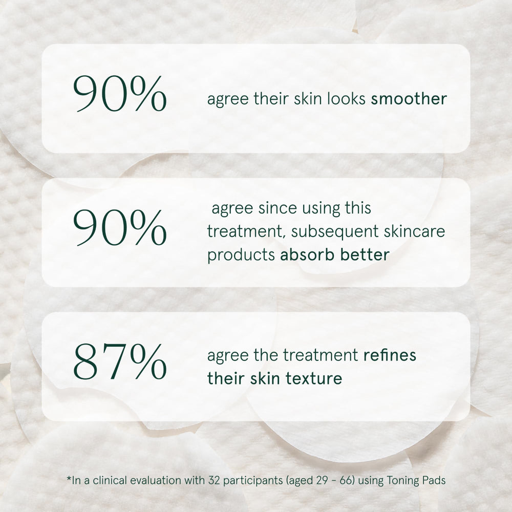 Barefaced pad applying to cheek to gently resurface and clear pores