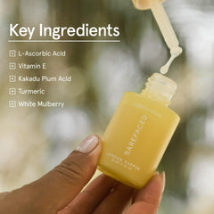 Barefaced ingredients label displays vitamin C, hyaluronic acid, vitamin E