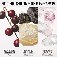 bareMinerals application on face half coverage illustrating natural evening benefit