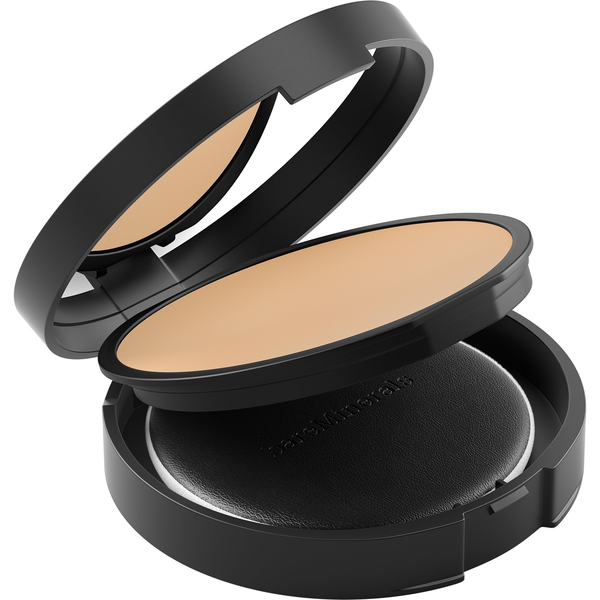 bareMinerals powder applied with brush to face, illustrating even, natural-looking setting