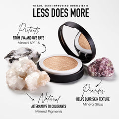 bareMinerals application with kabuki brush delivering buildable coverage benefit
