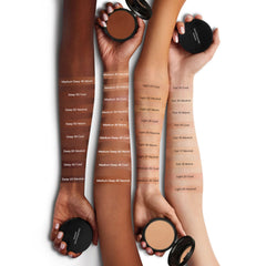 bareMinerals Barepro blended with brush on skin, natural seamless finish benefit