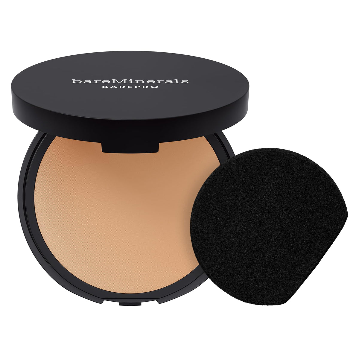 bareMinerals compact front view showing sleek matte case and brand benefit