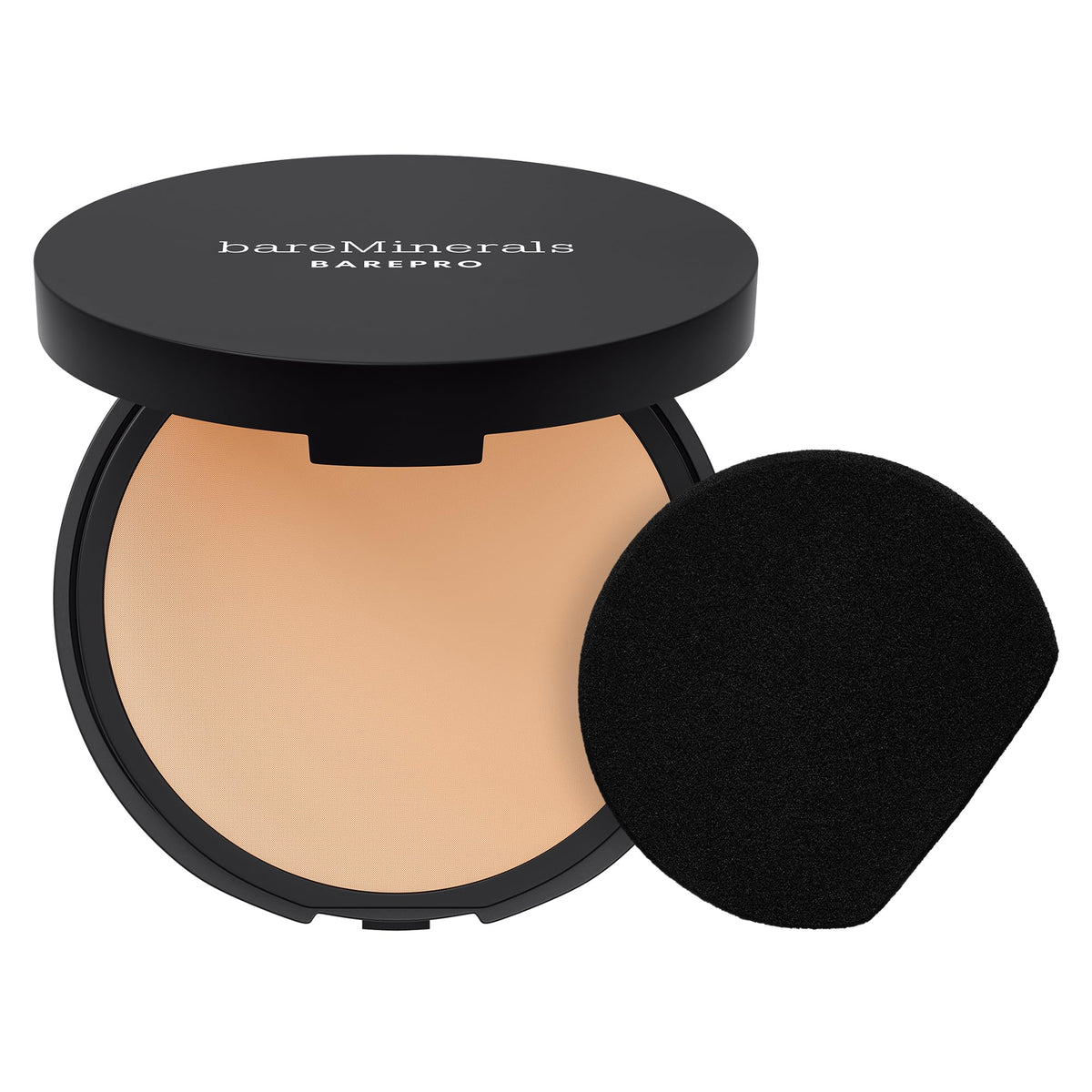 bareMinerals compact front view shows sleek matte finish and brand benefit