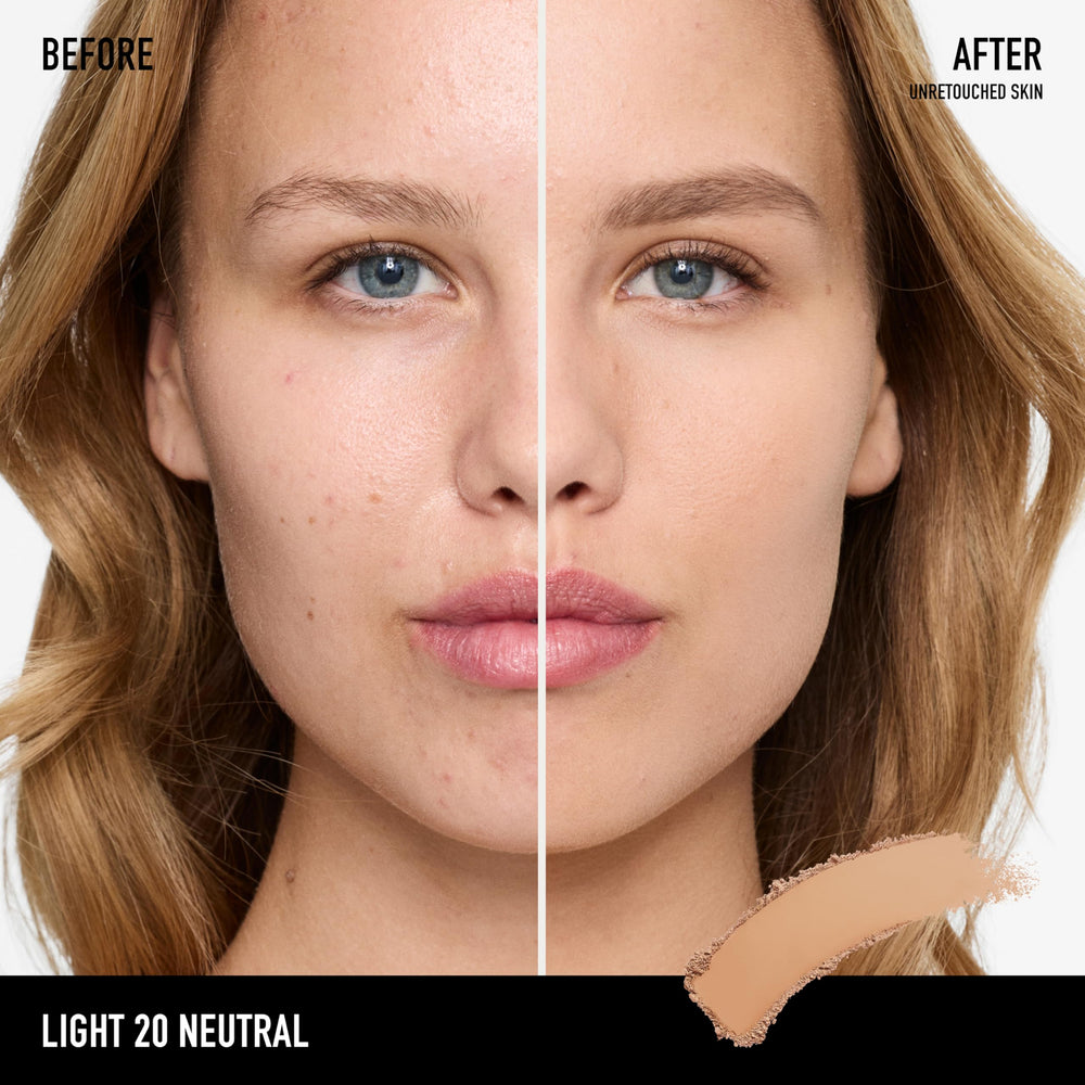 bareMinerals open compact revealing pressed powder pan and mirror for quick touch-ups