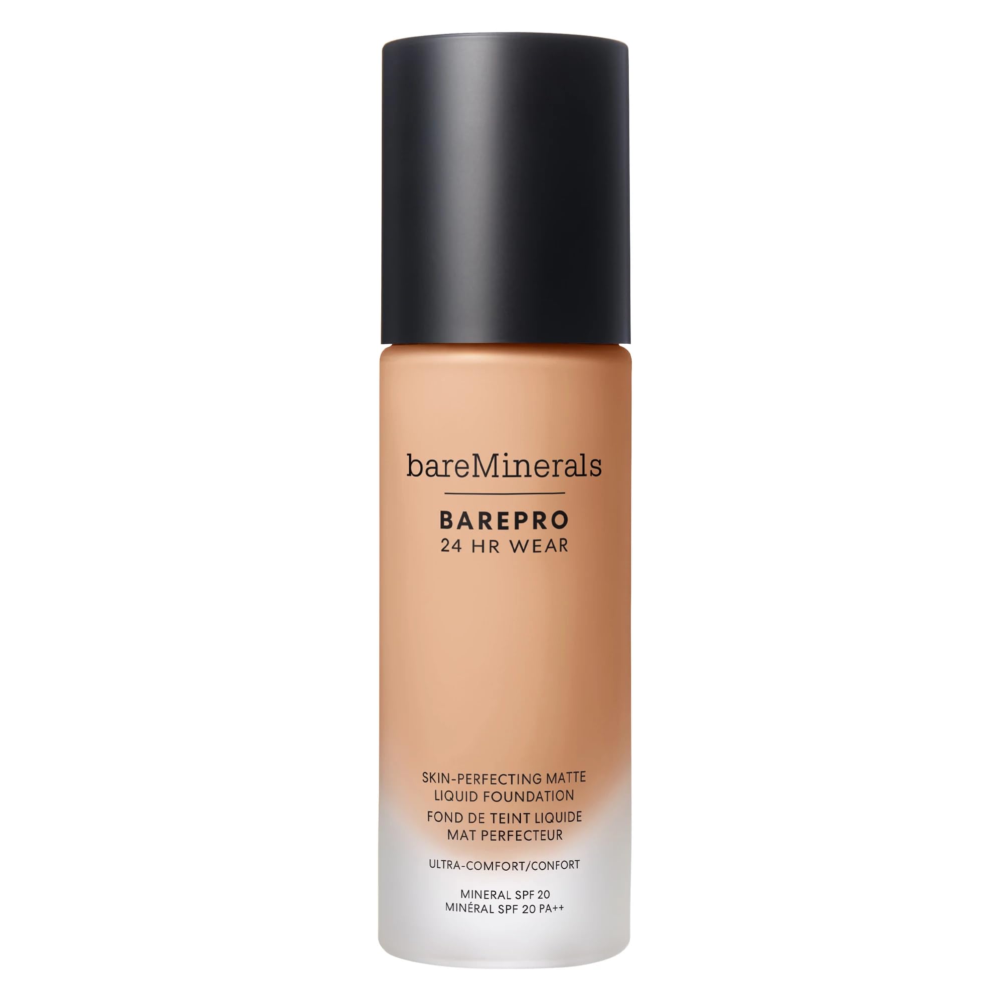 bareMinerals bottle front view showing product and compact design benefit: easy identification