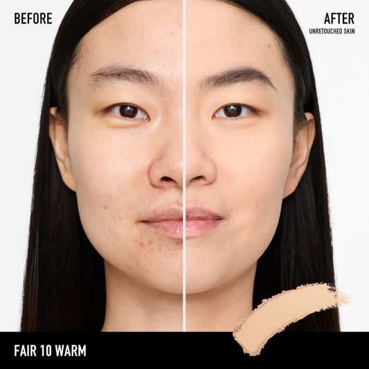 bareMinerals open compact revealing pressed powder and sponge for easy on-the-go touch-ups
