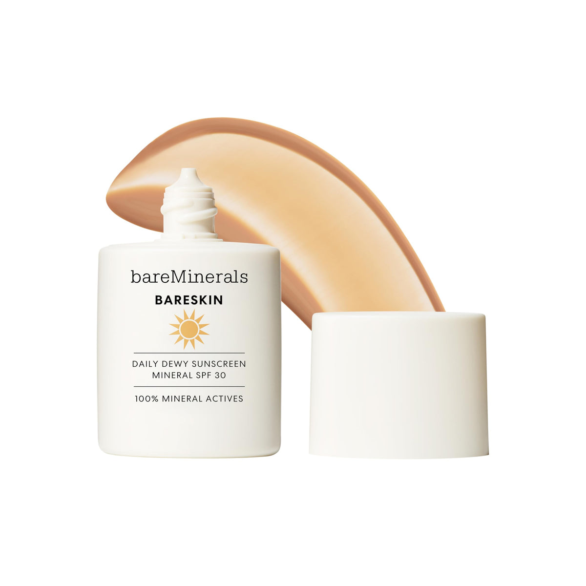 bareMinerals product front packaging showing SPF 30 and dewy finish benefit