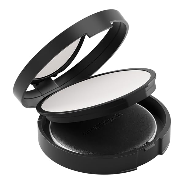 bareMinerals compact held in hand illustrating 0.3 oz size and portability benefit