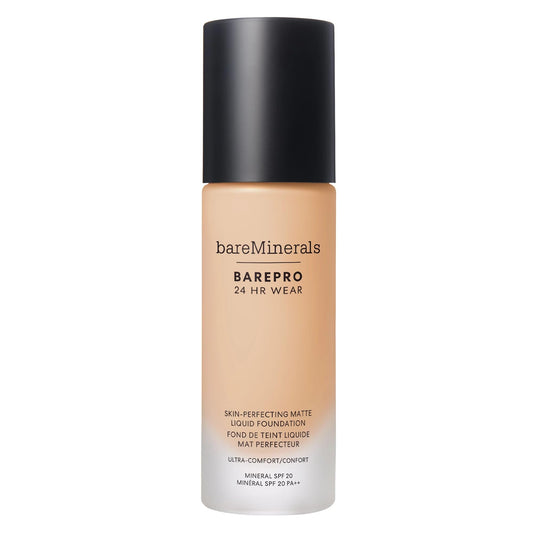 bareMinerals front packaging bottle showing product and shade, clear branding and protection benefit