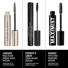 bareMinerals mascara in a makeup bag lifestyle shot showing easy portability and on-the-go beauty benefit